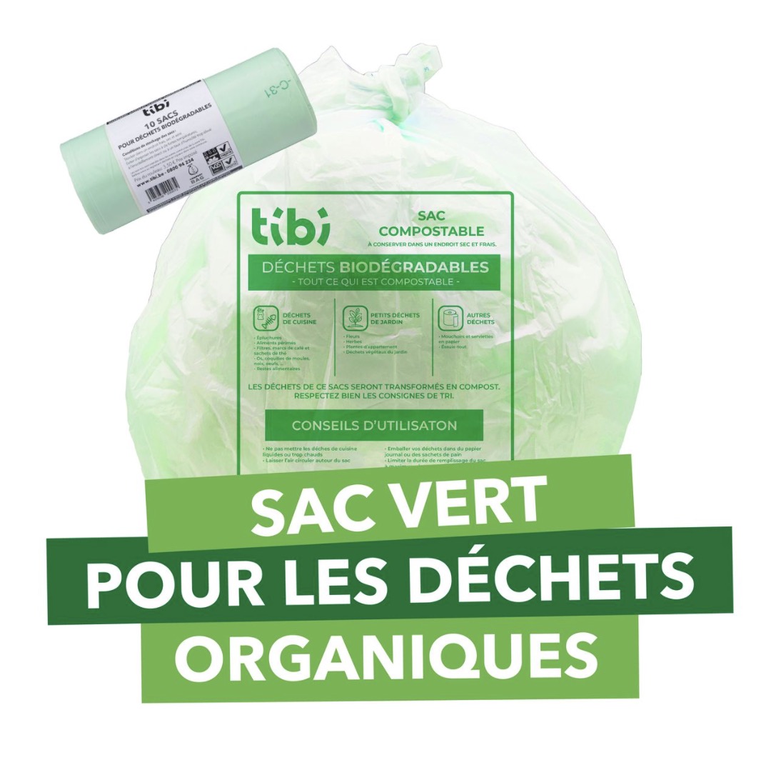 Tibi - Partenaire de votre environnement - Citoyens/Administrations -  Collectes en porte-à-porte - Collectes sélectives - Le Sac Vert  (biodégradable)