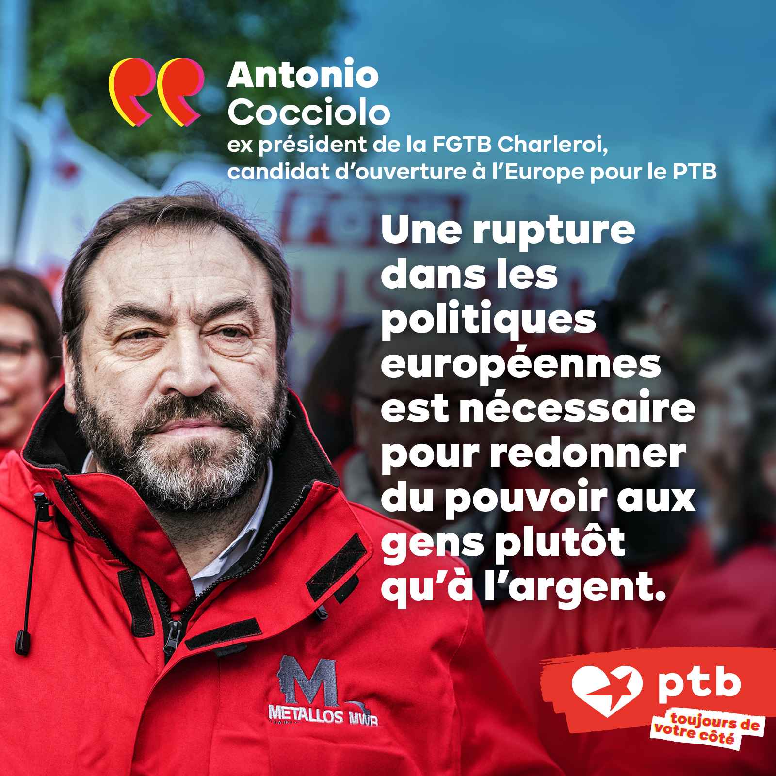 Antonio Cocciolo sera candidat sur la liste européenne du PTB