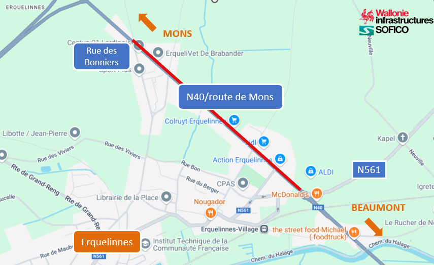 Erquelinnes – Report de la fermeture de la N40/route de Mons