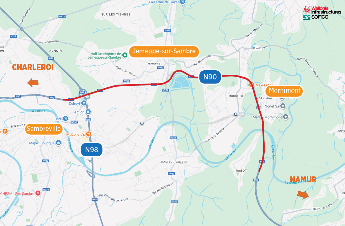 Jemeppe-sur-Sambre – Sambreville : lancement des travaux de transformation de la N90 en boulevard urbain