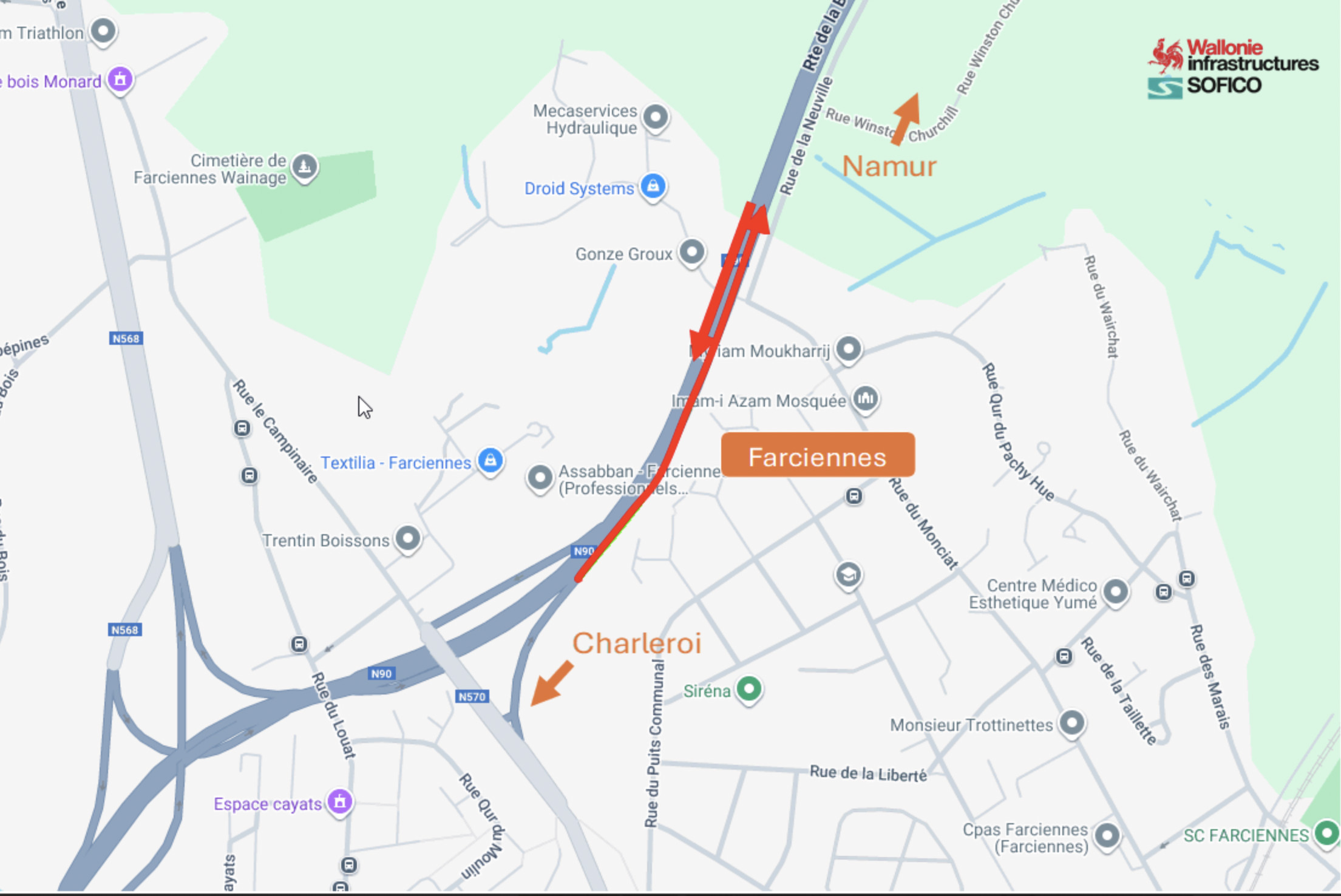 Farciennes : Chantier sur la N90 à partir de lundi prochain