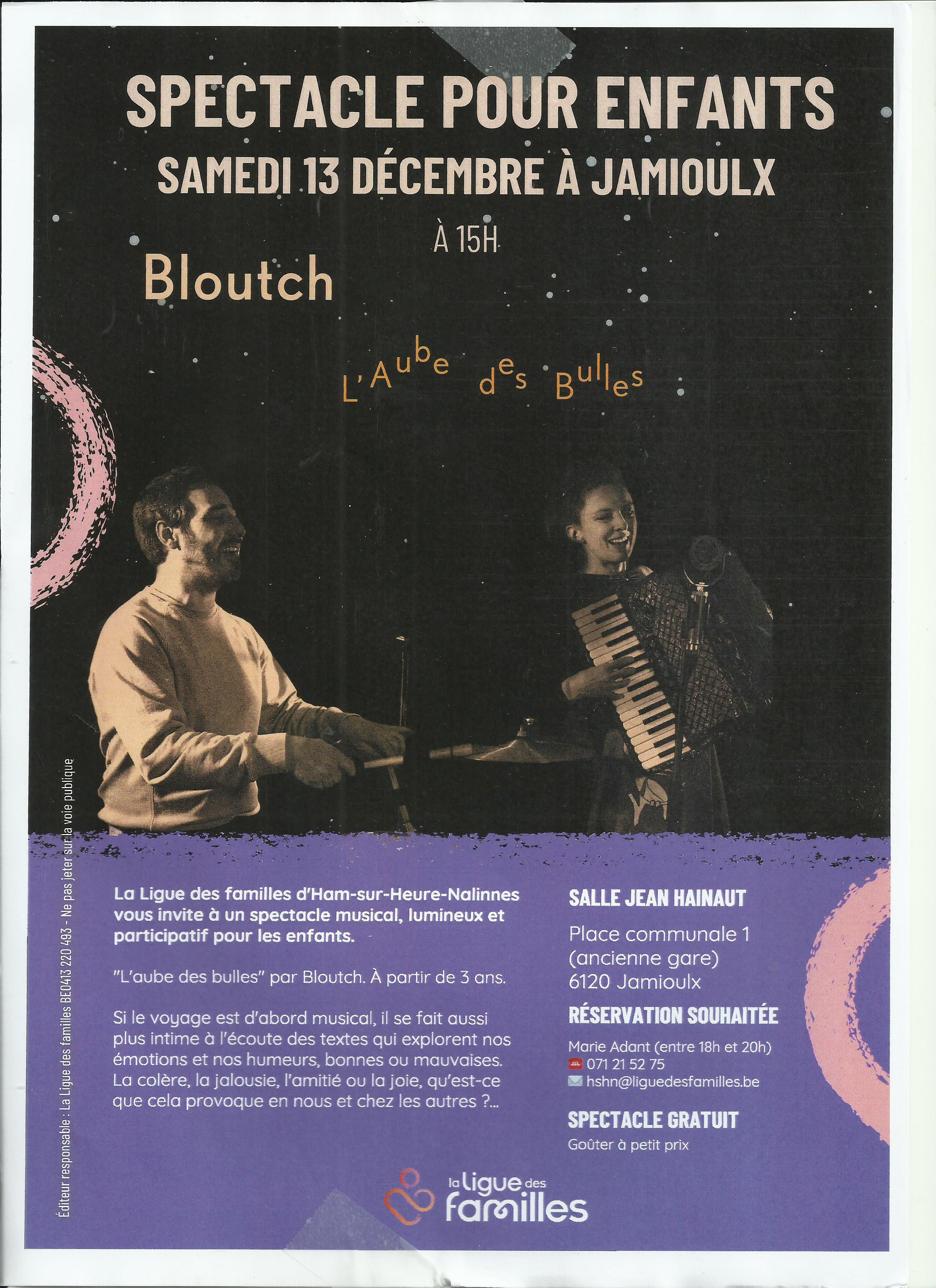 Ham-sur-Heure-Nalinnes : un spectacle musical pour enfants avec "L’aube des bulles"