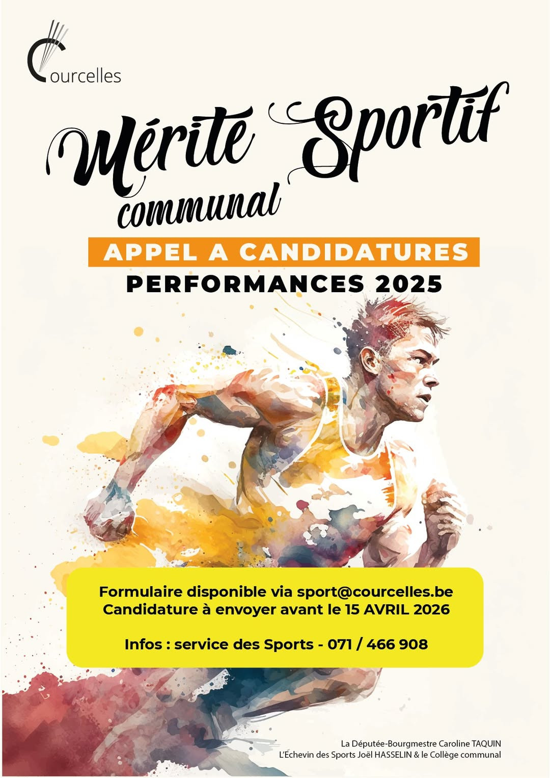 Appel à candidatures pour le mérite sportif communal de Courcelles 2026