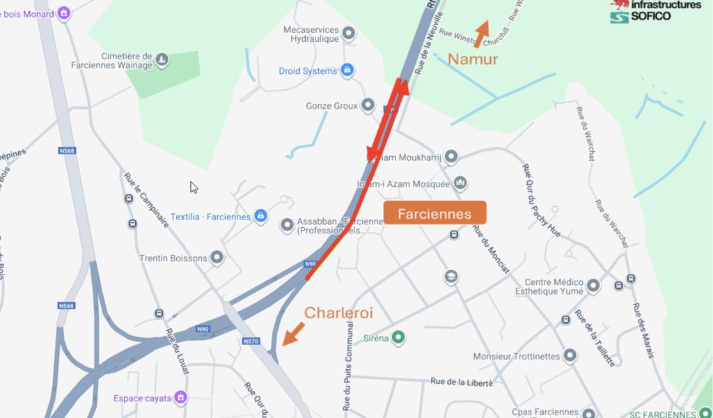 Farciennes : Chantier sur la N90 à partir de lundi prochain