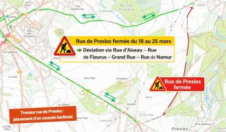 Aiseau-Presles: placement d'un coussin berlinois rue de Presles