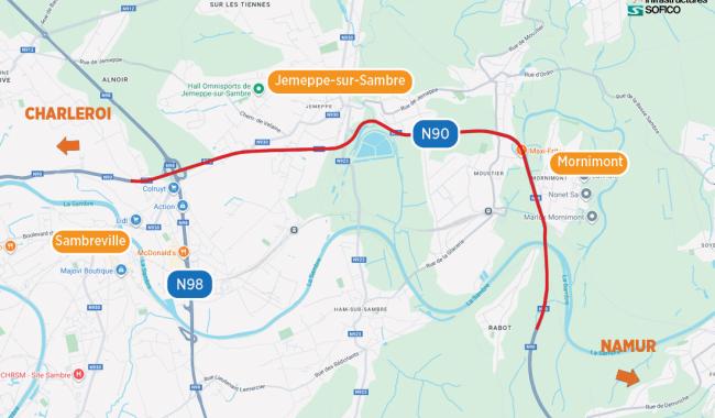 Jemeppe-sur-Sambre – Sambreville : lancement des travaux de transformation de la N90 en boulevard urbain