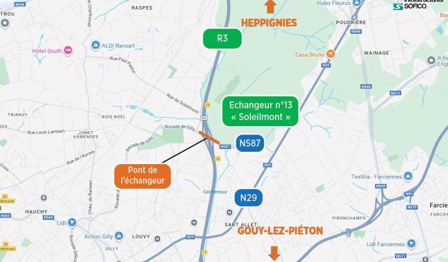 Charleroi/R3 : réhabilitation du pont de l’échangeur n°13 « Soleilmont »