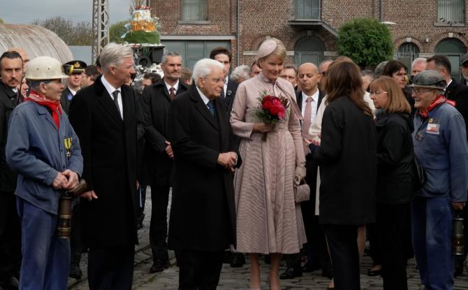 Le président italien, le roi Philippe et la reine Mathilde en visite au Bois du Cazier